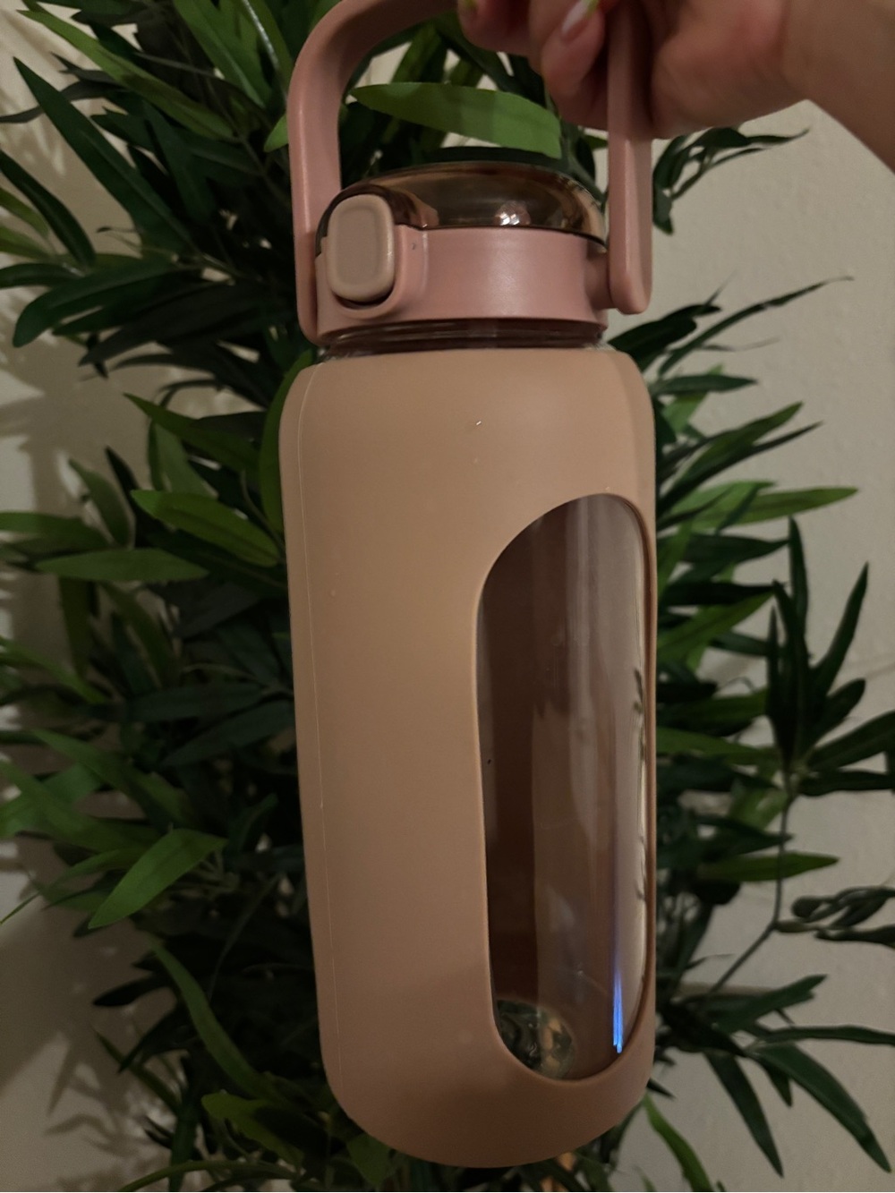 Beige Glass Water Bottle with Silicone Sleeve 64oz